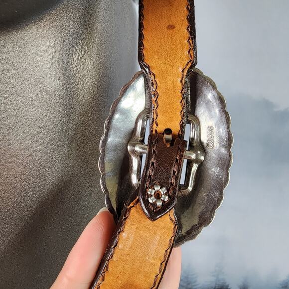 Running Roan Tack Cowhide and Brown Leather Belt Buckle Crossbody Purse - Picture 6 of 11